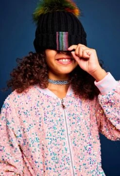 Clothing Shop -Clothing Shop accessories metallic rainbow stripe beanie lola the boys 29073239867494