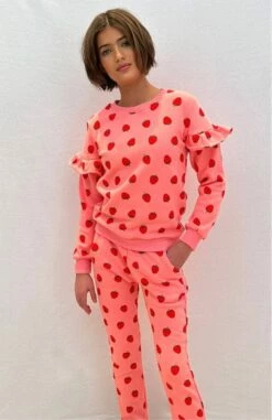 Womens Strawberry Ruffle Joggers Set -Clothing Shop apparel accessories womens strawberry ruffle joggers set lola the boys 29363958415462