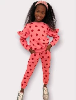 Womens Strawberry Ruffle Joggers Set -Clothing Shop apparel accessories womens strawberry ruffle joggers set lola the boys 29363958546534