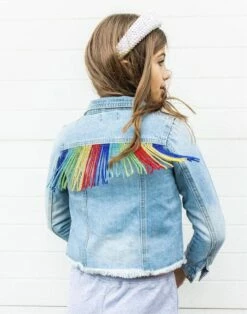 Womens Crystal Rainbow Tassel Denim