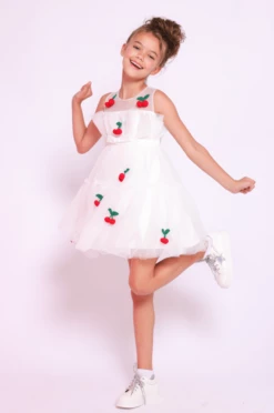 Cherry Pompom Tulle Dress -Clothing Shop dress cherry pompom tulle dress lola the boys 29637005115494