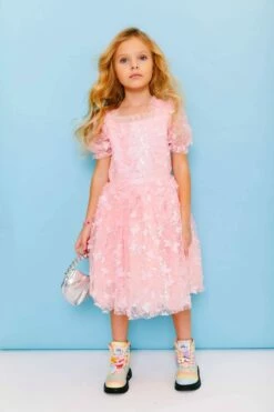 Pink Butterfly Puff Tulle Dress -Clothing Shop dress pink butterfly puff tulle dress lola the boys 29615749136486