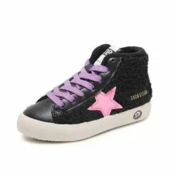 Pink & Black High Top Sherpa Sneaker -Clothing Shop footwear pink black high top sherpa sneaker lola the boys 28454220890214