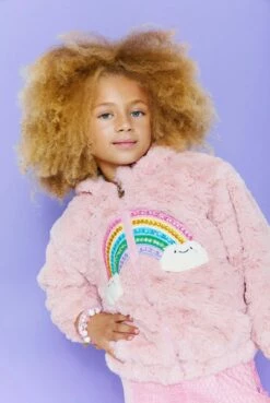 Fuzzy Rainbow Star Jacket -Clothing Shop fuzzy rainbow star jacket lola the boys 29289069477990
