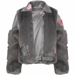 Grey Faux Fur Patch Moto 21 Grey Faux Fur Patch Moto -Clothing Shop grey faux fur patch moto lola the boys 29618434932838
