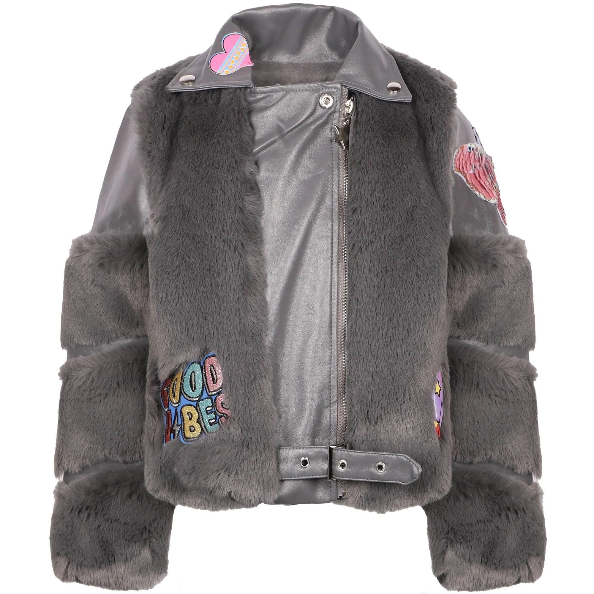 Grey Faux Fur Patch Moto 9 Grey Faux Fur Patch Moto - Image 9