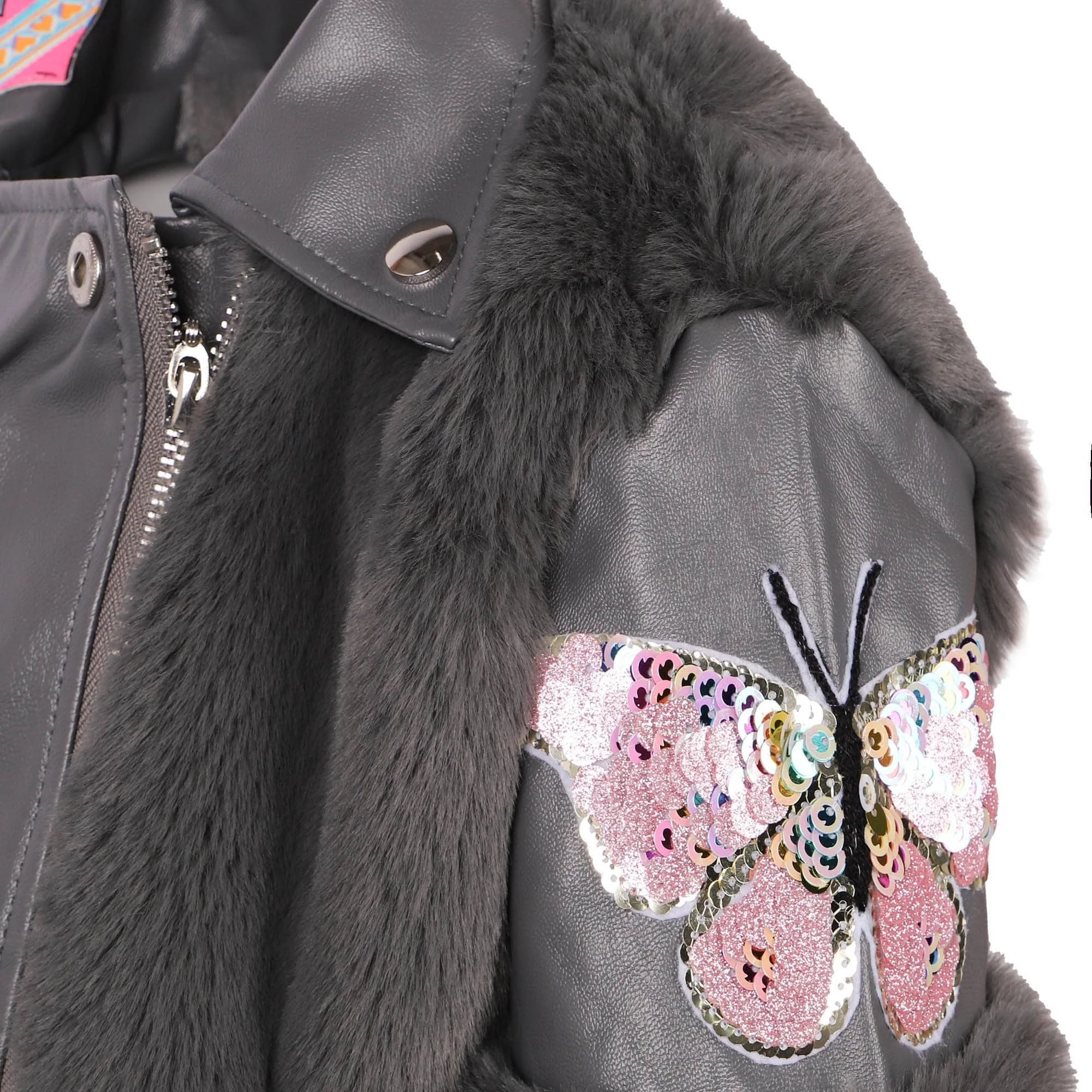 Grey Faux Fur Patch Moto 13 Grey Faux Fur Patch Moto - Image 13