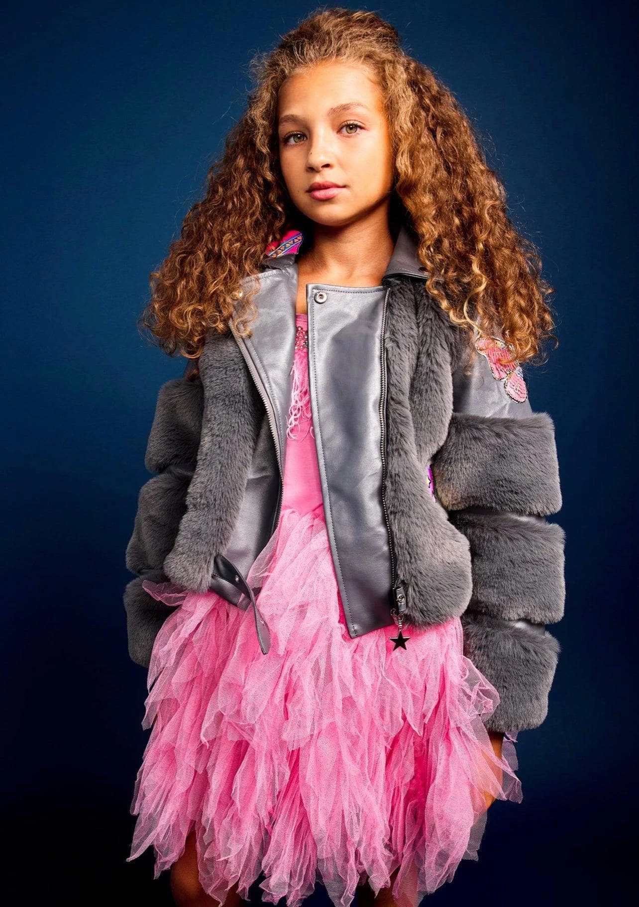 Grey Faux Fur Patch Moto 2 Grey Faux Fur Patch Moto - Image 2