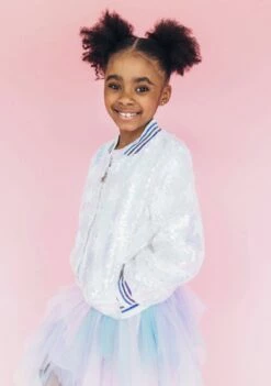 Iridescent Star Sequin Bomber 14 Iridescent Star Sequin Bomber -Clothing Shop jackets bombers bright star sequin bomber lola the boys 28175745024102