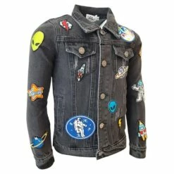 Interstellar Patched Denim Jacket -Clothing Shop jackets bombers interstellar patched denim jacket lola the boys 27942933200998