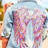 Women's Neon Angel Wings Denim Jacket