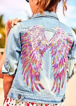 Women's Neon Angel Wings Denim Jacket