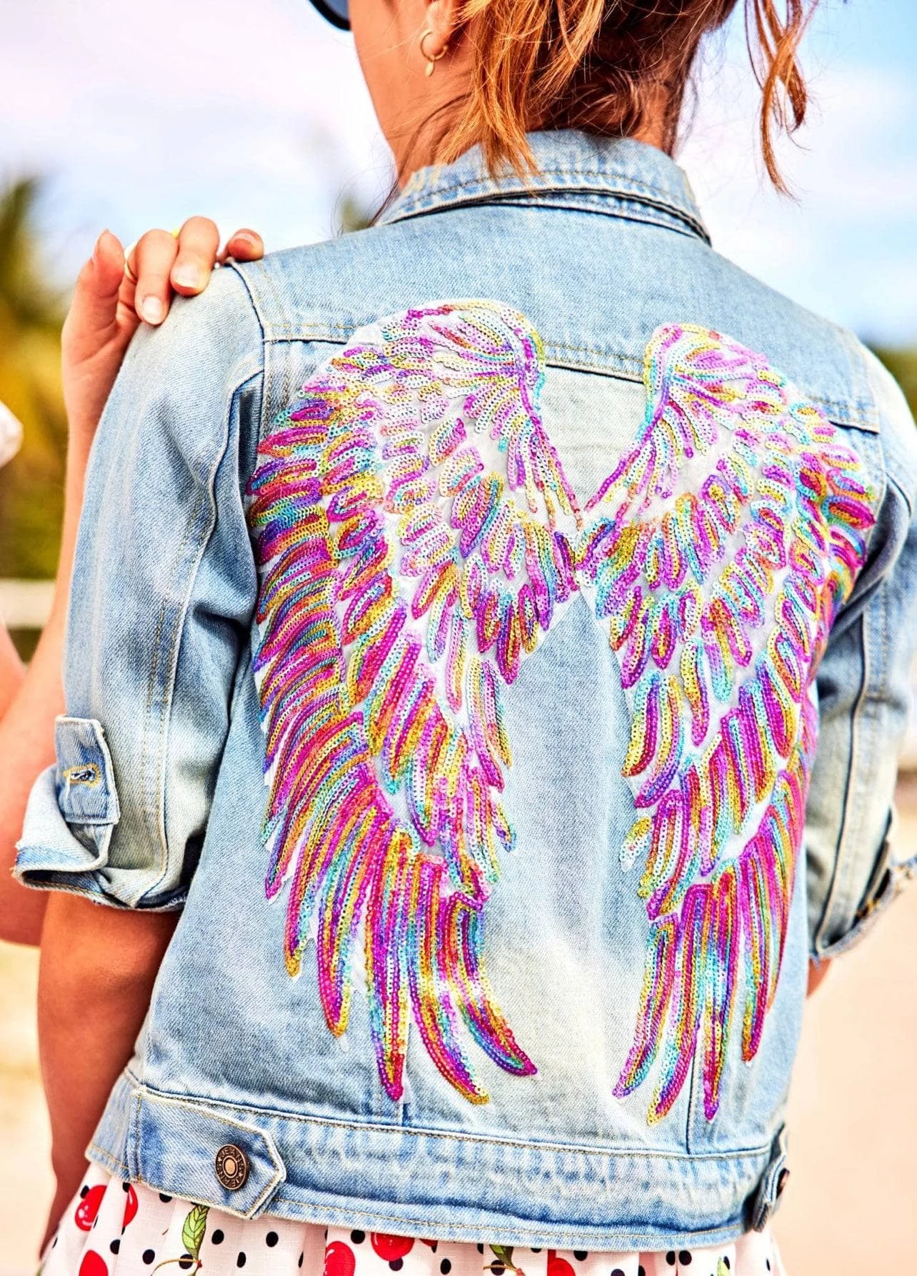 Women's Neon Angel Wings Denim Jacket 1 Women's Neon Angel Wings Denim Jacket
