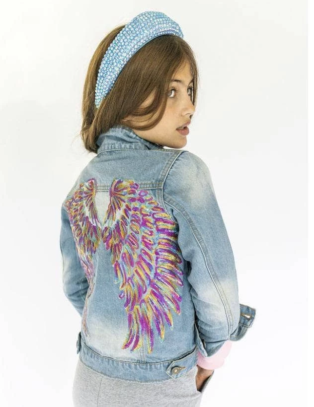 Women's Neon Angel Wings Denim Jacket 2 Women's Neon Angel Wings Denim Jacket - Image 2