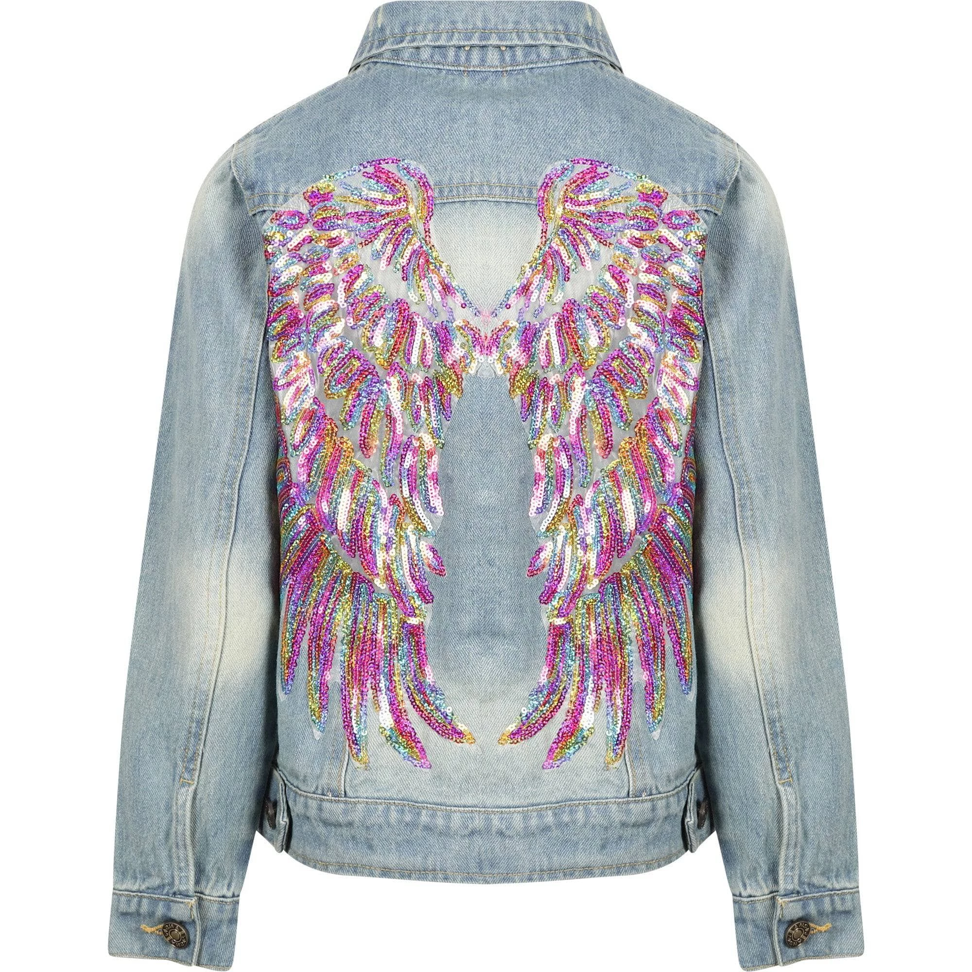 Women's Neon Angel Wings Denim Jacket 7 Women's Neon Angel Wings Denim Jacket - Image 7