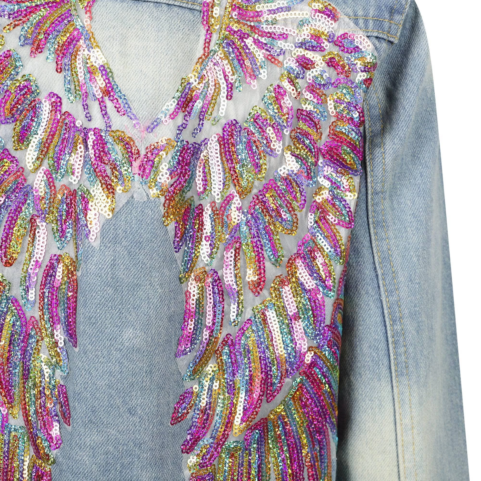Women's Neon Angel Wings Denim Jacket 8 Women's Neon Angel Wings Denim Jacket - Image 8