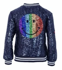 Womens Rainbow Emoji Sequin Bomber -Clothing Shop jackets bombers womens rainbow emoji sequin bomber lola the boys 29500340535398