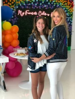 Womens Rainbow Emoji Sequin Bomber