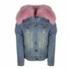Women's Distressed Denim Fur Jacket