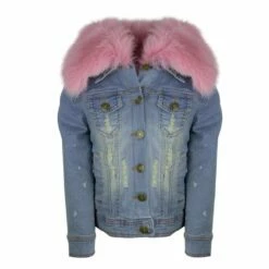 Women's Distressed Denim Fur Jacket
