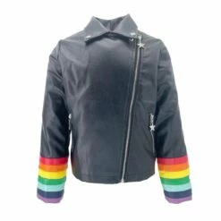 Rainbow Heart Stripe Moto Jacket -Clothing Shop rainbow heart stripe moto jacket lola the boys 29345979400294