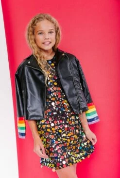 Rainbow Heart Stripe Moto Jacket -Clothing Shop rainbow heart stripe moto jacket lola the boys 29347811065958