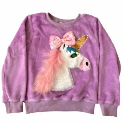 Sequin Bow Velour Unicorn Sweatshirt -Clothing Shop sequin bow fuzzy hearts sweatshirt lola the boys 28925774233702