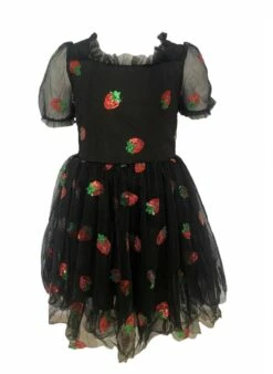Black Sequin Strawberry Tulle Dress -Clothing Shop sequin strawberries tulle dress lola the boys 29288507605094