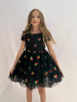Black Sequin Strawberry Tulle Dress -Clothing Shop sequin strawberries tulle dress lola the boys 29316530503782