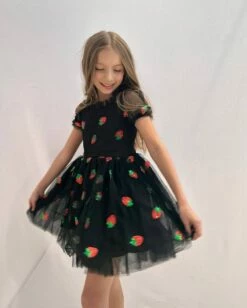 Black Sequin Strawberry Tulle Dress -Clothing Shop sequin strawberries tulle dress lola the boys 29316530569318