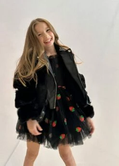 Black Sequin Strawberry Tulle Dress -Clothing Shop sequin strawberries tulle dress lola the boys 29316530864230