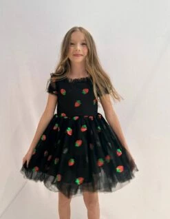 Black Sequin Strawberry Tulle Dress -Clothing Shop sequin strawberries tulle dress lola the boys 29316531224678