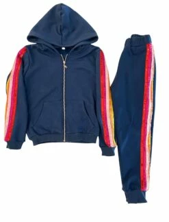 Navy Sequin Hoodie Trackset 6 Navy Sequin Hoodie Trackset -Clothing Shop set rainbow sequin navy joggers hoodie set lola the boys 28625073897574