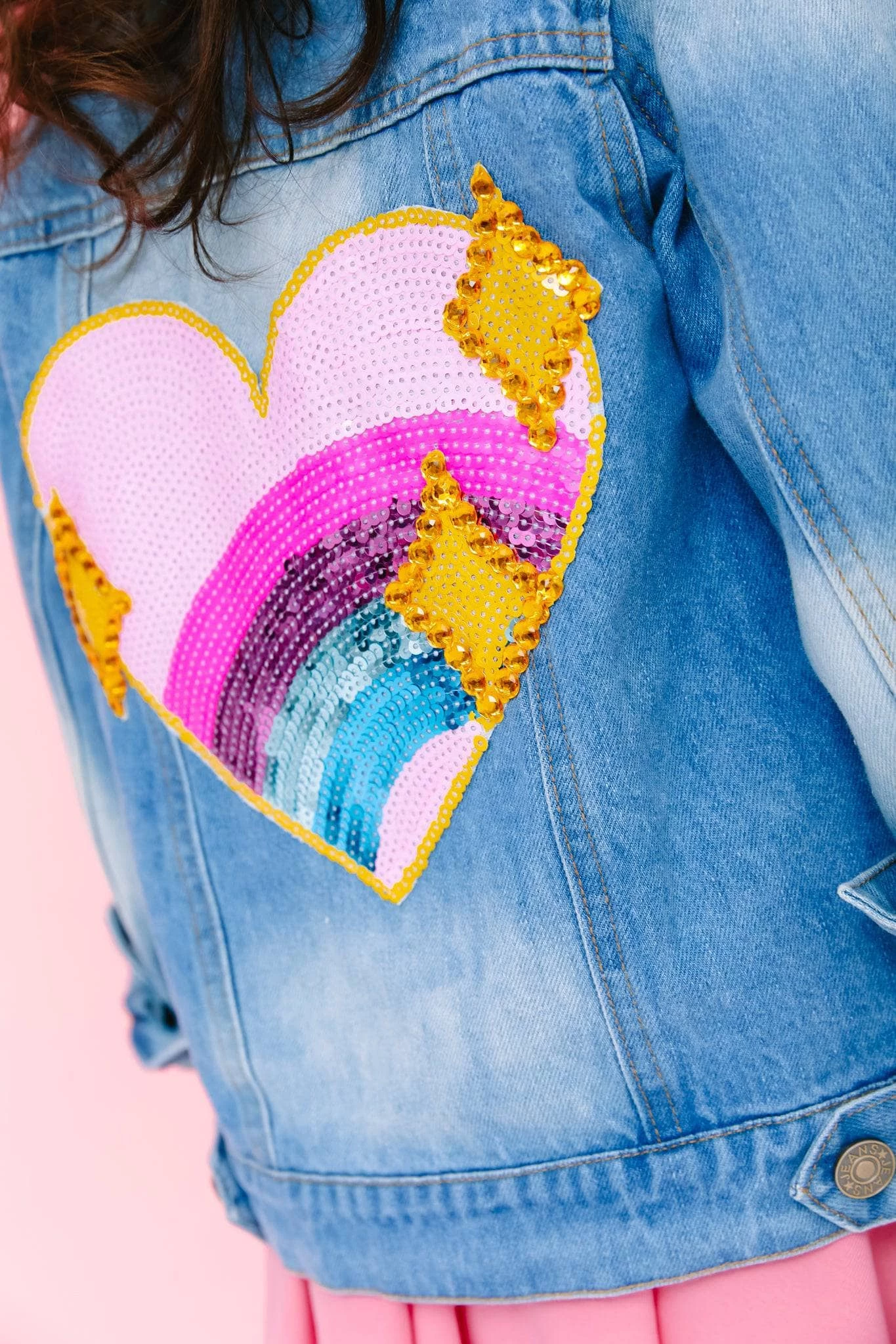 Sparkle Rainbow Heart Denim Jacket 2 Sparkle Rainbow Heart Denim Jacket - Image 2