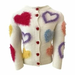 White Fuzzy Hearts Cardigan -Clothing Shop sweaters sweatshirts fuzzy hearts cardigan lola the boys 28369638916198