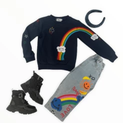 Womens Smiley Cloud Rainbow Sweatshirt -Clothing Shop sweaters sweatshirts womens smiley cloud rainbow sweatshirt lola the boys 29500357181542