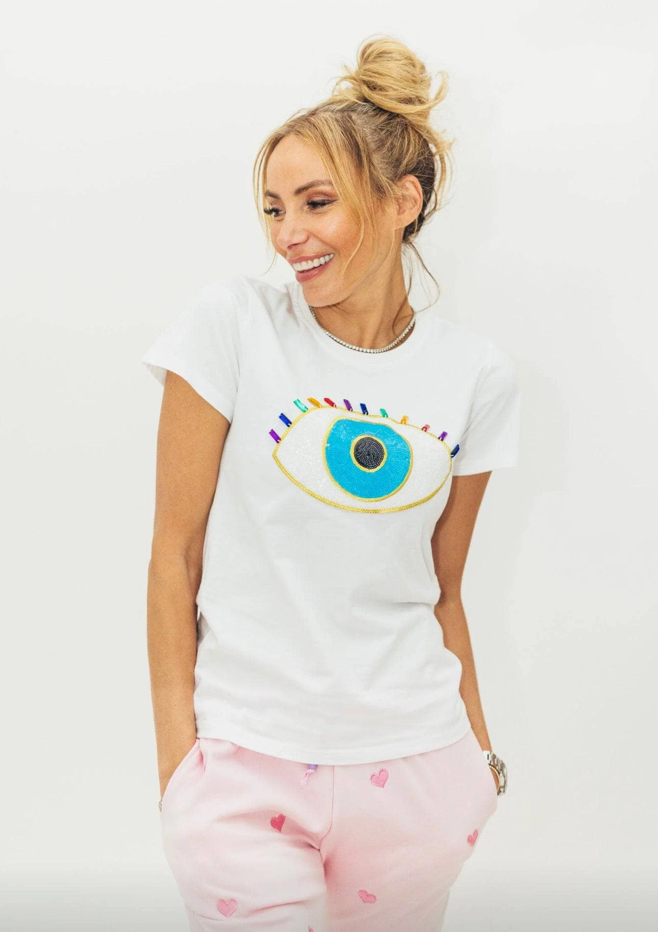 Women's White Rainbow Evil Eye Tee 1 Women's White Rainbow Evil Eye Tee