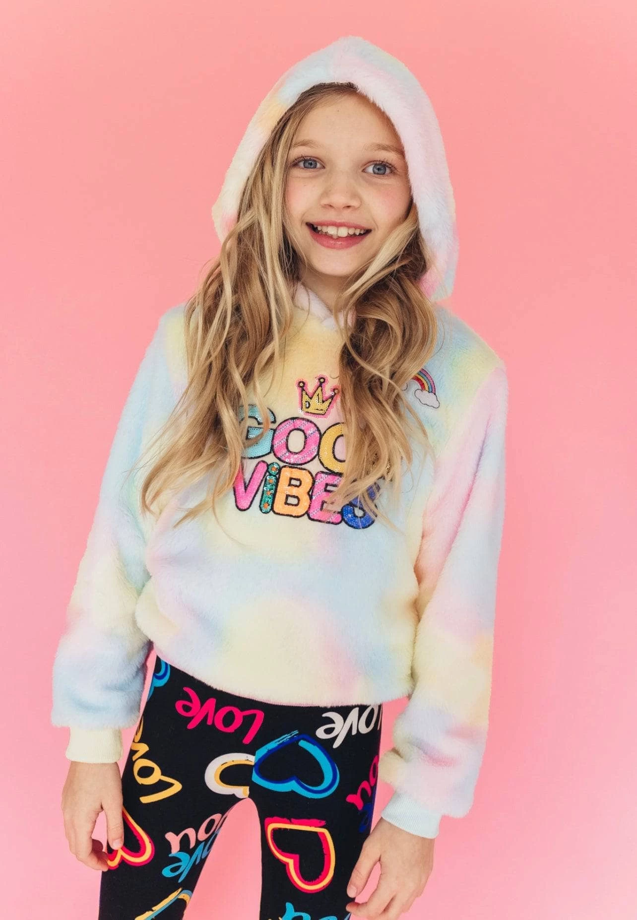 Tie Dye Good Vibes Fuzzy Hoodie 2 Tie Dye Good Vibes Fuzzy Hoodie - Image 2
