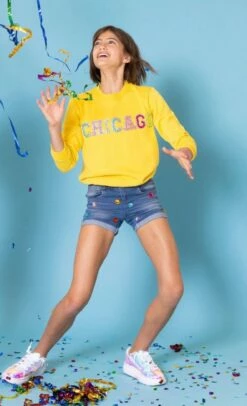 Womens Chicago Gem Sweatshirt - Yellow -Clothing Shop womens chicago gem sweatshirt yellow lola the boys 29500343255142