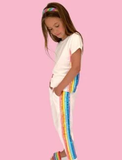 Womens White Rainbow Sequin Jogger Set -Clothing Shop womens white rainbow sequin jogger set lola the boys 29500376350822
