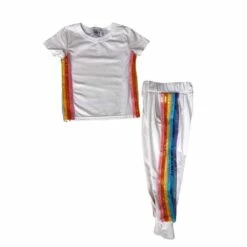 Womens White Rainbow Sequin Jogger Set -Clothing Shop womens white rainbow sequin jogger set lola the boys 29500376416358