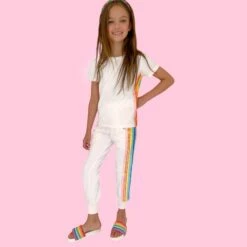 Womens White Rainbow Sequin Jogger Set -Clothing Shop womens white rainbow sequin jogger set lola the boys 29500376449126