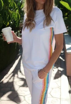 Womens White Rainbow Sequin Jogger Set -Clothing Shop womens white rainbow sequin jogger set lola the boys 29538320089190